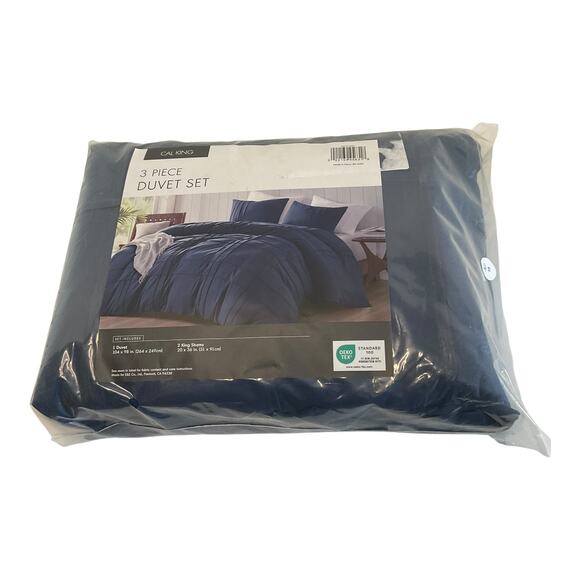 510 Design Porter Pleated Microfiber 3 Pc Duvet Cover Set Navy California King - Picture 3 of 3